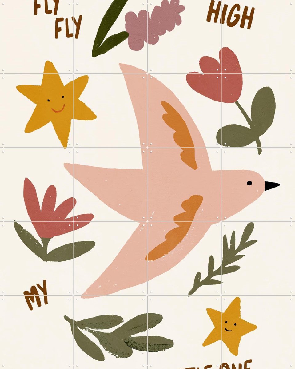IXXI Fly Fly High, Treechild & Various - 80 x 100 cm - Gratis ophangtool - Grote wanddecoratie en posters - Kleurrijk, Vintage, Illustraties, Speels