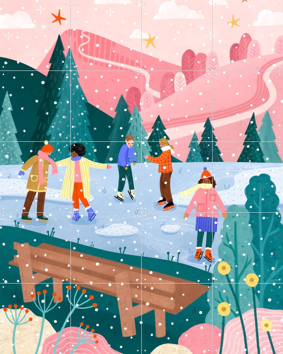 IXXI People Ice Skating, Bea Müller & Various - 80 x 100 cm - Gratis ophangtool - Grote wanddecoratie en posters - Cartoonesk, Illustraties