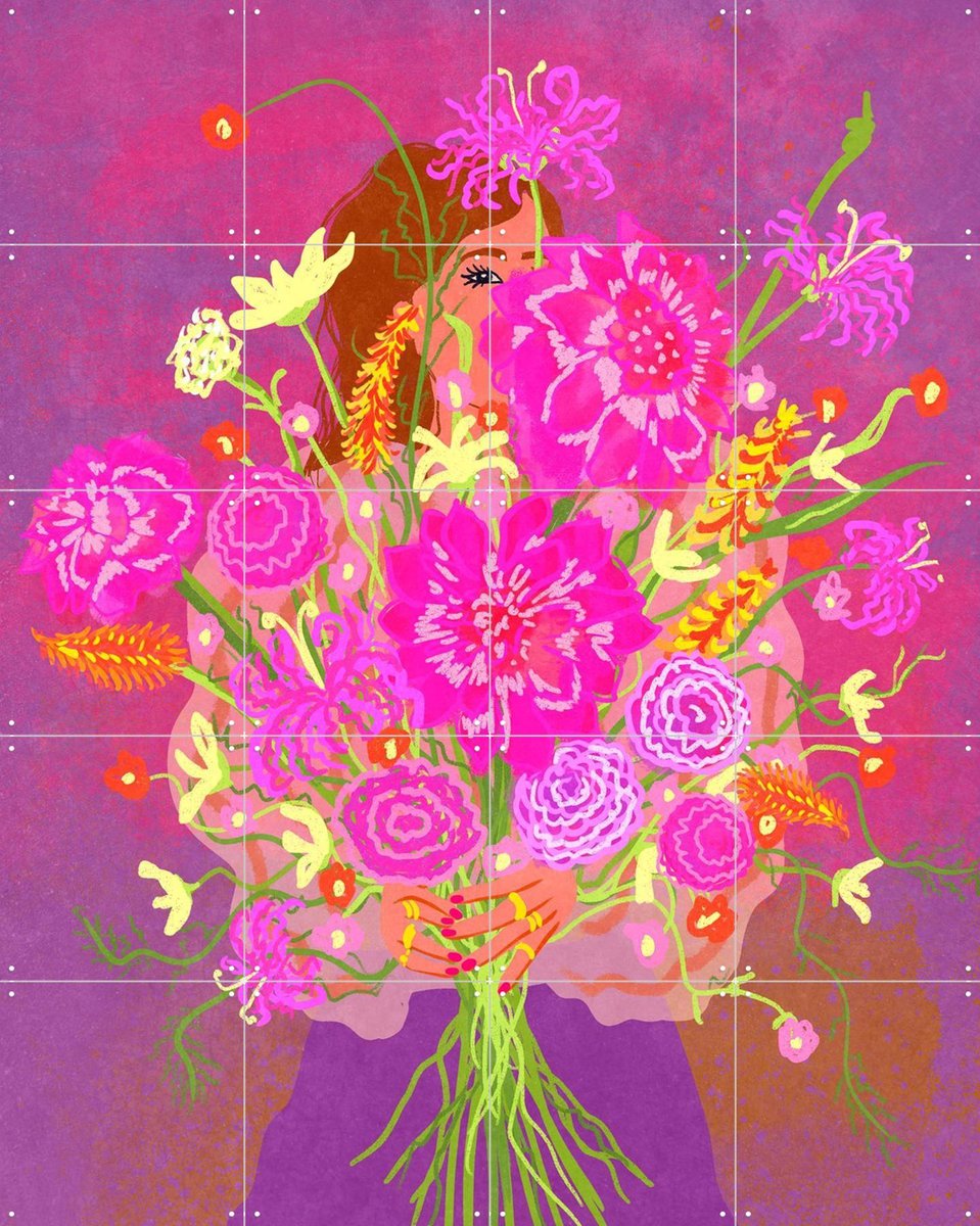 IXXI Huge Bouquet of Flowers, Raissa Oltmanns - 80 x 100 cm - Gratis ophangtool - Grote wanddecoratie en posters - Illustraties, Woonkamer