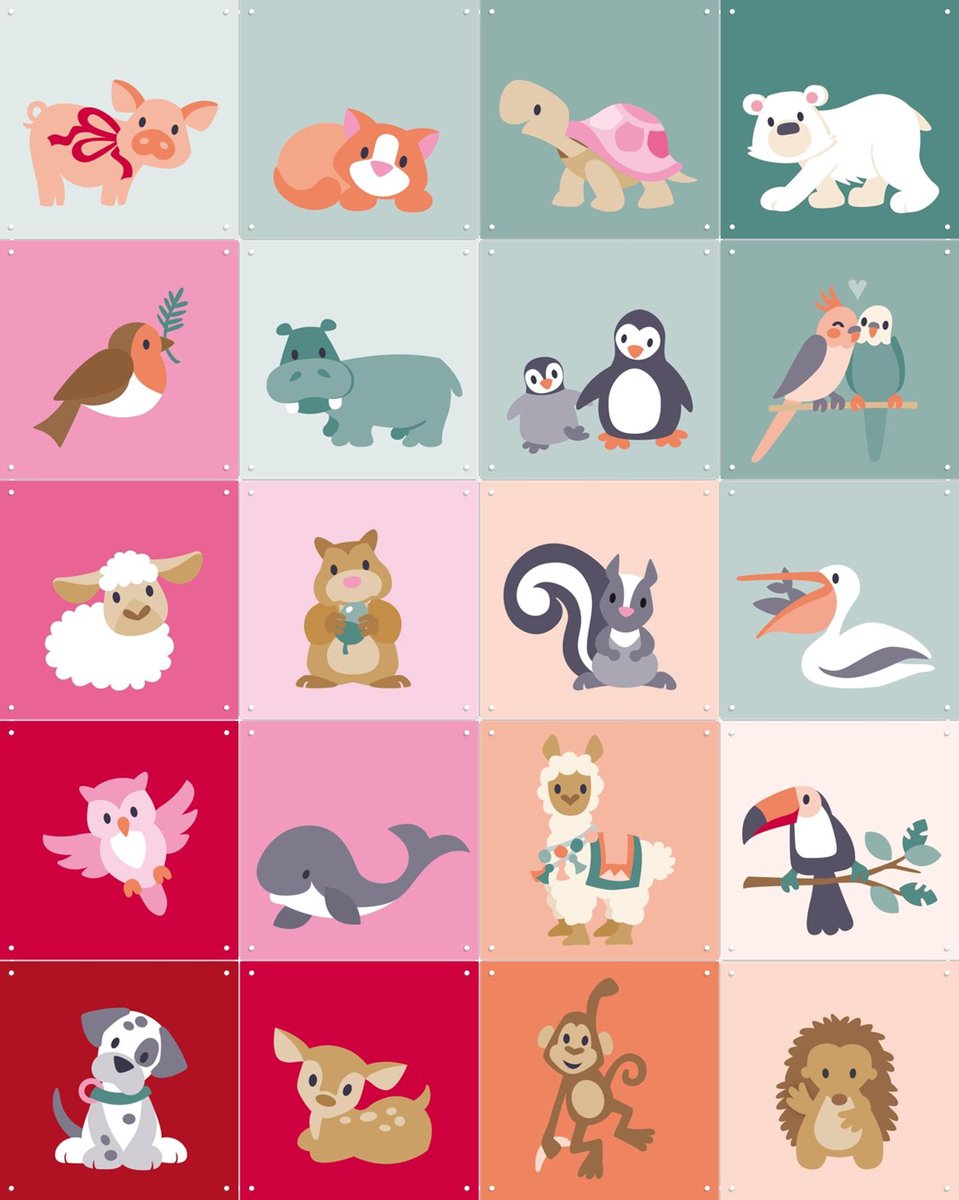 IXXI Cute Animals Collagebox, Eline Pellinkhof - 80 x 100 cm - Gratis ophangtool - Grote wanddecoratie en posters - Decoratieve kunsten, Kleurrijk