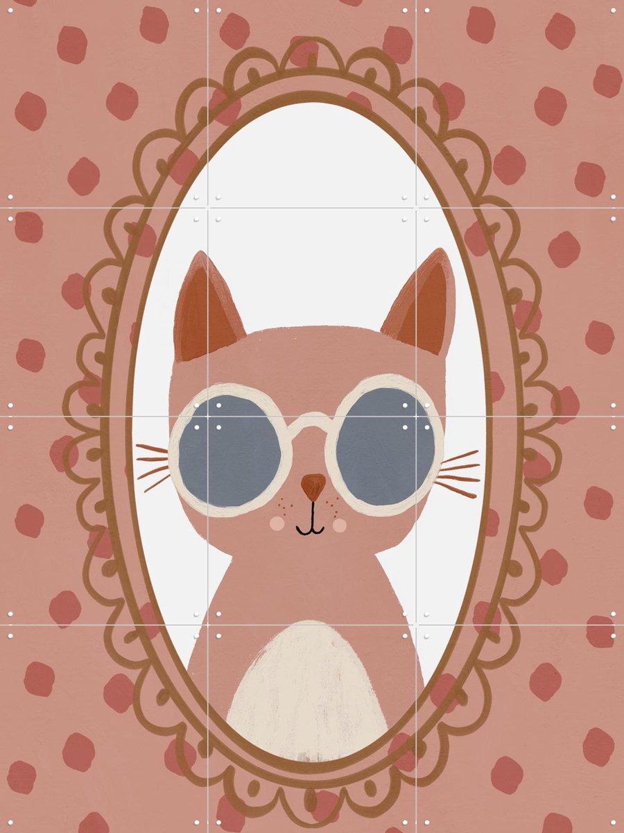 IXXI Cool Cat - Pink, Treechild & Various - 60 x 80 cm - Gratis ophangtool - Grote wanddecoratie en posters - Cartoonesk, Kleurrijk, Speels