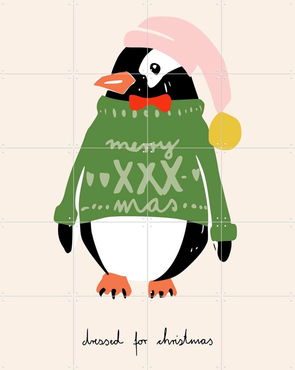 IXXI Dressed For Christmas Penguin, Annick & Various - 80 x 100 cm - Gratis ophangtool - Grote wanddecoratie en posters - Fantasierijk, Speels