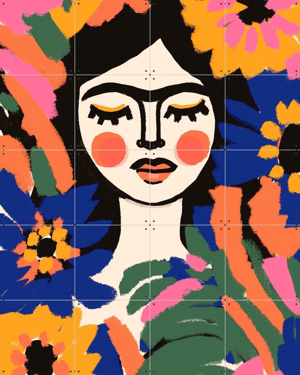 IXXI Floral Serenity, Treechild & Various - 80 x 100 cm - Gratis ophangtool - Grote wanddecoratie en posters - Speels, Digitale Kunst, Kleurrijk