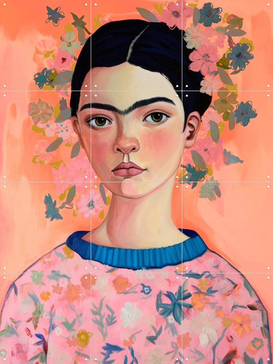 IXXI Young Frida (Peach), Treechild & Various - 60 x 80 cm - Gratis ophangtool - Grote wanddecoratie en posters - Fantasierijk, Digitale Kunst