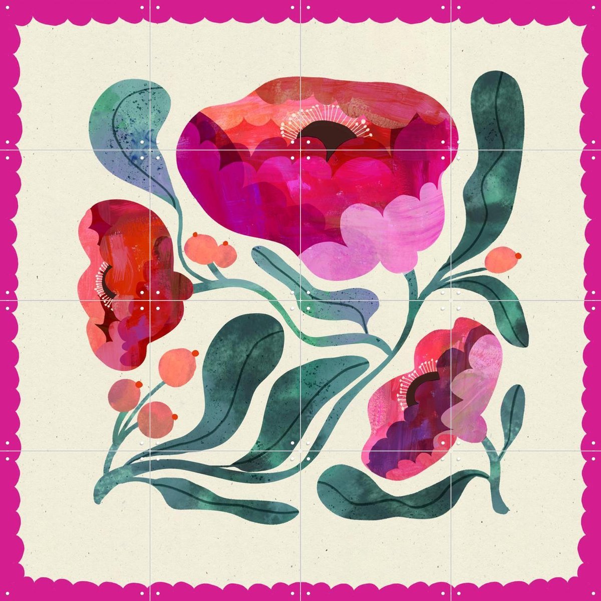 IXXI Pink Flower, Lena Addink - 80 x 80 cm - Gratis ophangtool - Grote wanddecoratie en posters - Illustraties, Fantasierijk, Speels, Slaapkamer