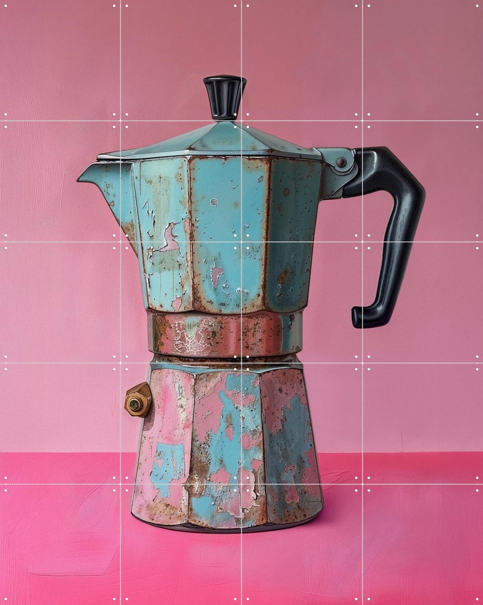 IXXI Vintage Coffee Percolator - Magenta and Turqoise, OTTI - 80 x 100 cm - Gratis ophangtool - Grote wanddecoratie en posters - Retro, Vintage
