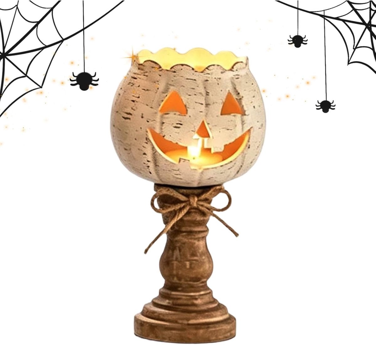 Halloween Decoratie – Witte Pompoen Theelichthouder 10 cm – Halloween Kaarsenhouder - Herfst decoratie - Voor Tafel, Haardmantel, Woonkamer, Keuken en Feest