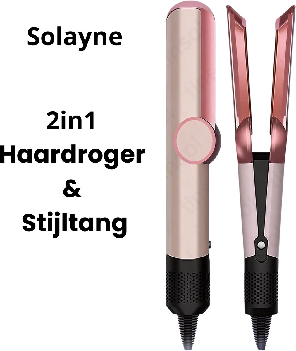 Solayne Fohn - 2in1 Stijltang & Fohn - Airstyler - Airwrap - Multistyler - Stijltang - Nat & Droog haar - Alle haartypes - Pink