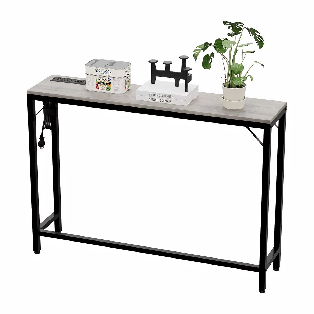 Moderne Consoletafel - Slim design met 2 AC Stopcontacten en 2 USB Poorten - Grey