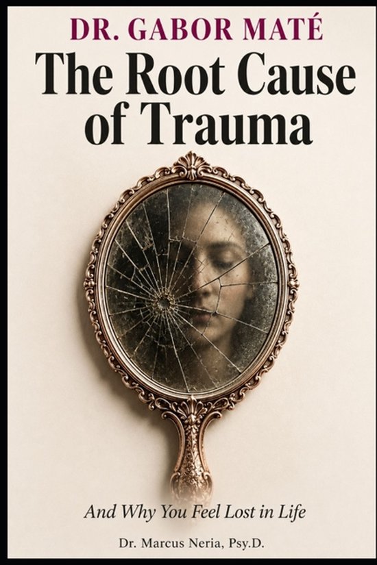 Couverture du livre : "The Root Cause of Trauma" par Dr. Gabor Maté, avec un miroir brisé reflétant le visage d'une femme.