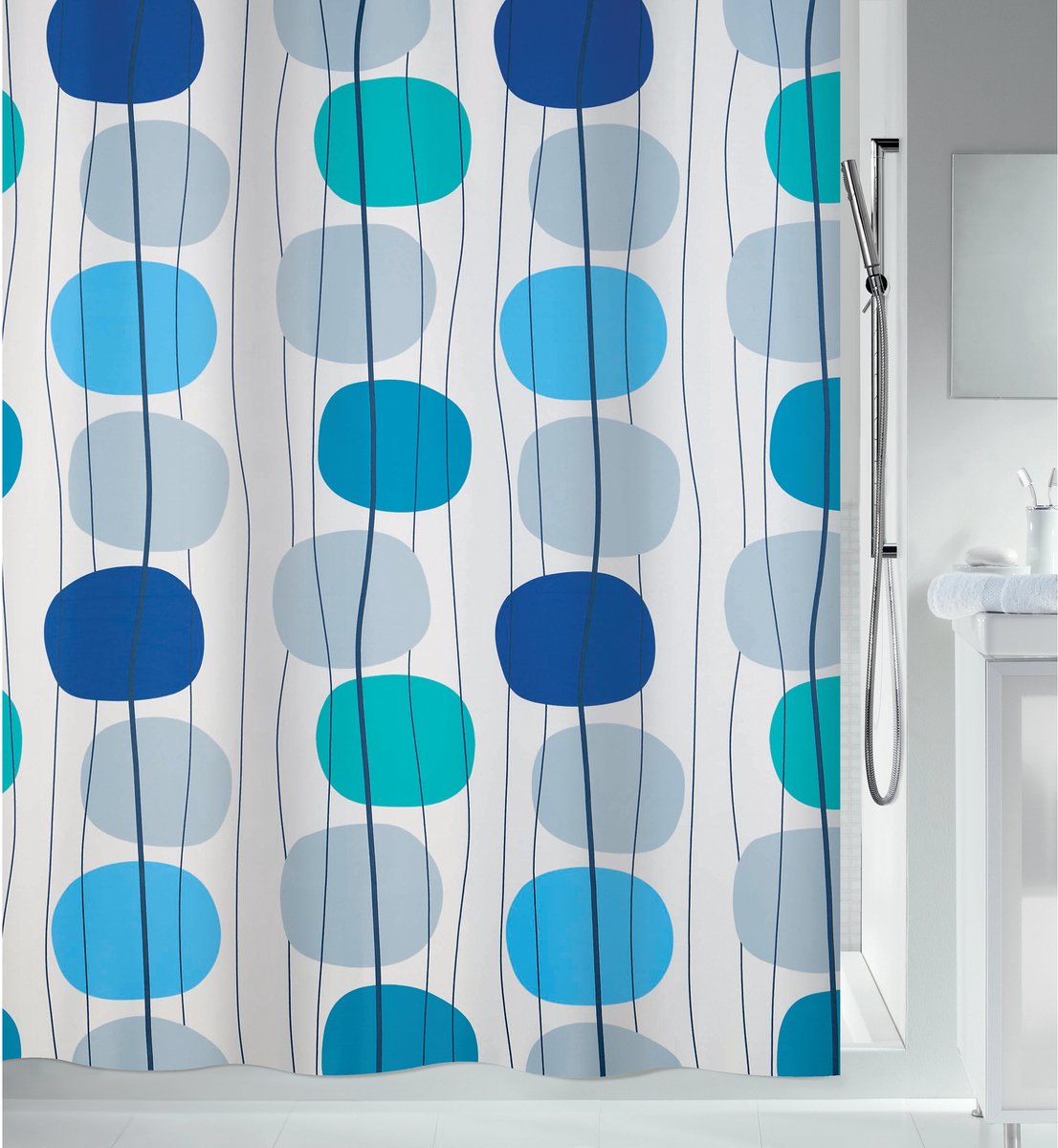 Spirella Douchegordijn Anti-Schimmel - Antibacterieel Douchegordijn Polyester met Kleurrijk Bollendesign voor de Badkamer