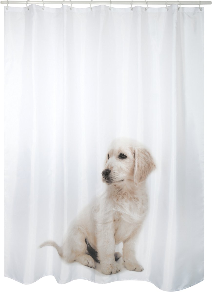 MSV Scott Douchegordijn 180x200 cm - Wit Douchegordijn met Puppy Motief - Badkamergordijn voor Douche en Bad