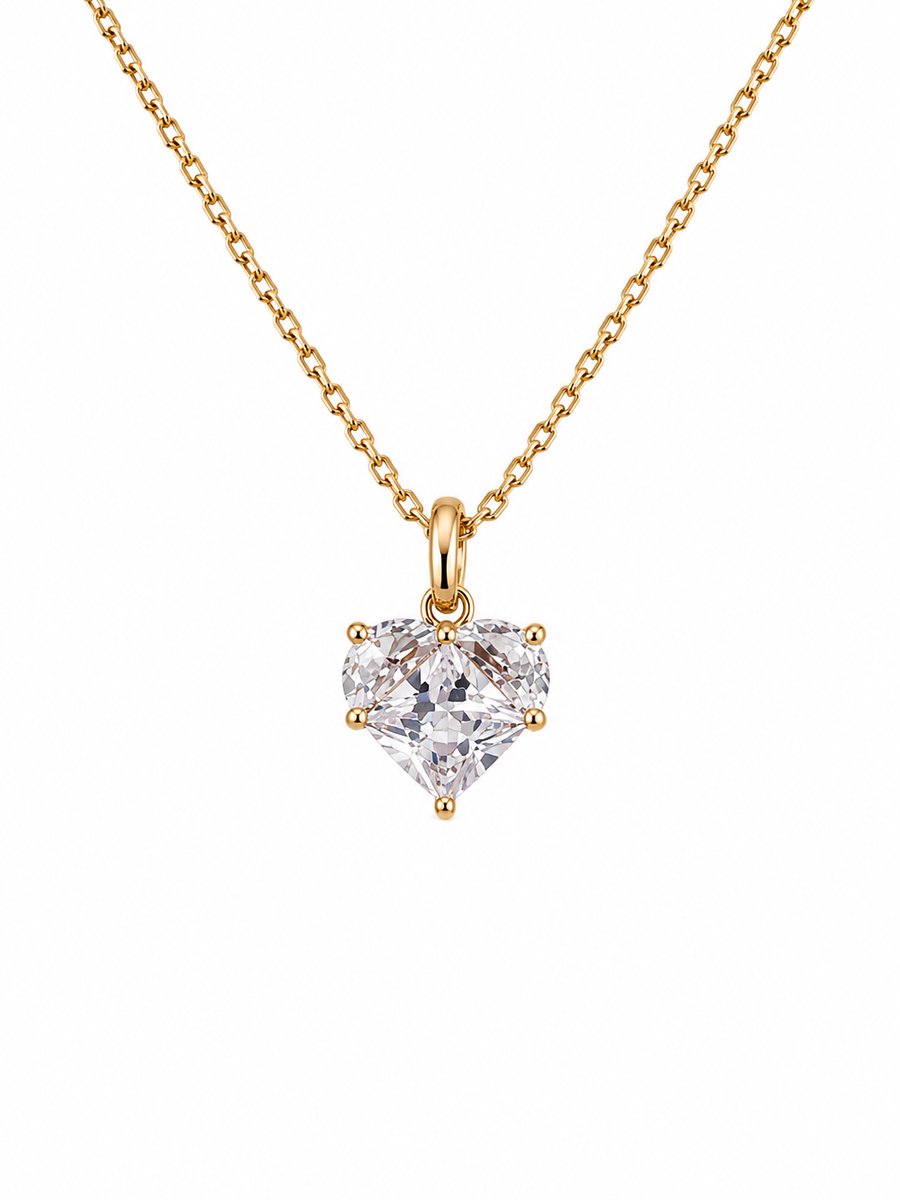 CHIVAL Azelie Hart Ketting Dames - 18K Verguld Goud - Goudkleurige Halsketting met Hartvormige Zirkonia - Cadeau voor Vrouw