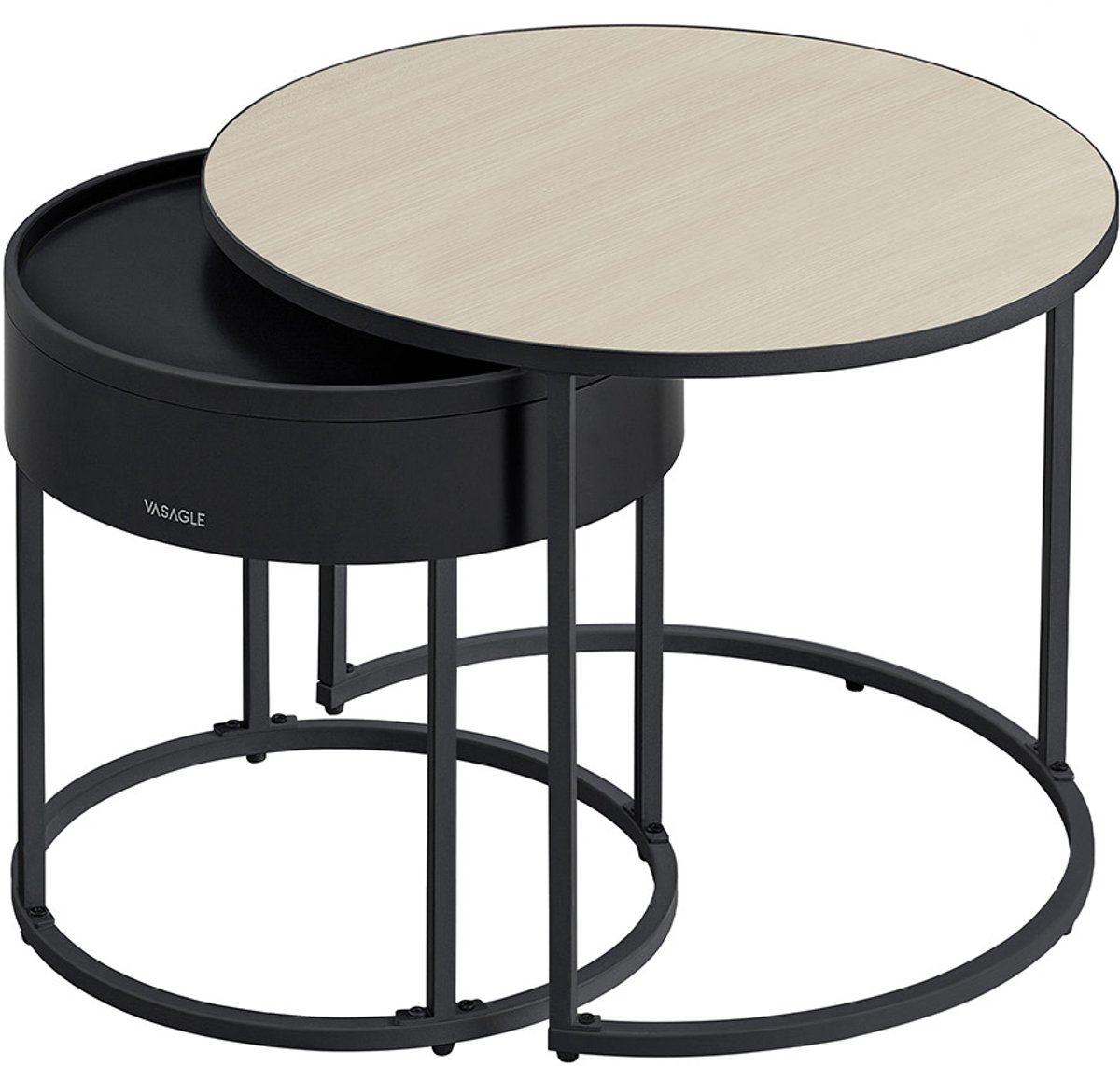 Ronde salontafel – set van 2 – naturel beige en inktzwart – Natuurlijk Beige-inktzwart