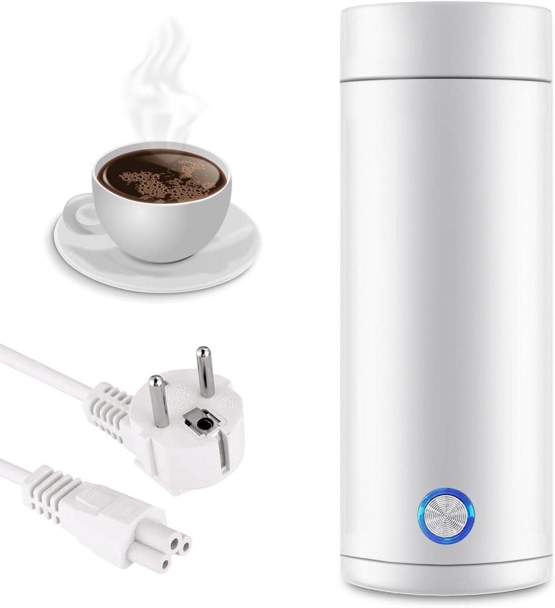 Draagbare Waterkoker - Reis Waterkoker Mini - Overal Warm Water - Snel Koken 5 Minuten - 400 ml - Wit