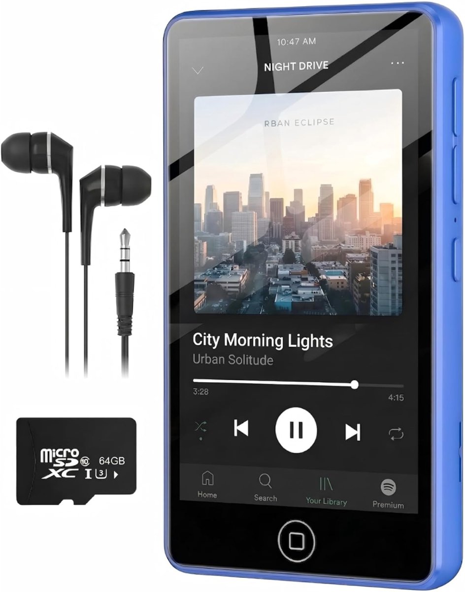 SNJY® MP3 Speler Bluetooth - MP4 Speler - Muziek Speler - Touchscreen - 80GB - Blauw