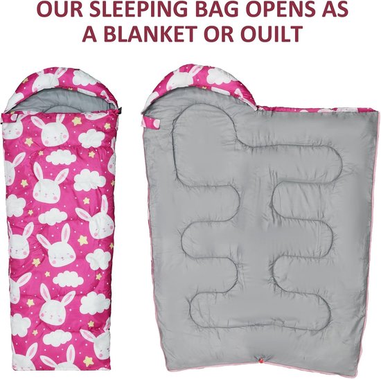 Slaapzak Kinderen - Kampeerslaapzak Compact - Kamperen en Hiken - Waterdicht en Ademend - Tot 155cm Lengte - Roze — afbeelding 4