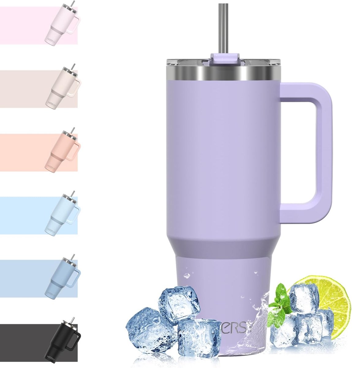 SnelShoppen - 1182 ml Thermosbeker met Handvat en Rietje - 40oz Roestvrijstalen Dubbelwandige Vacuümgeïsoleerde Reisbeker - Lekvrij Deksel voor Warme
