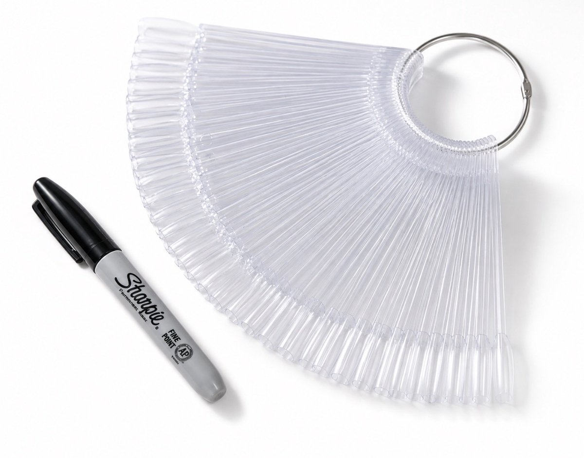 Nagel Display Waaier 50 Tips + Marker Pen – Transparante Nail Swatches – Kleurstaal Display voor Gellak, BIAB & Nail Art