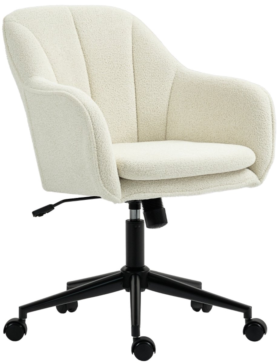 Ergonomische Bureaustoel Schreibtischstoel In Fluweeloptiek Stof Schminkstoel Met Gebogen Rugleuning Hoogte Verstelbaar 60x63x84-94 cm Beige Polyester Draaistoel Schommelfunctie Computerstoel Home Office Make-up Stoel Belastbaar 120 kg