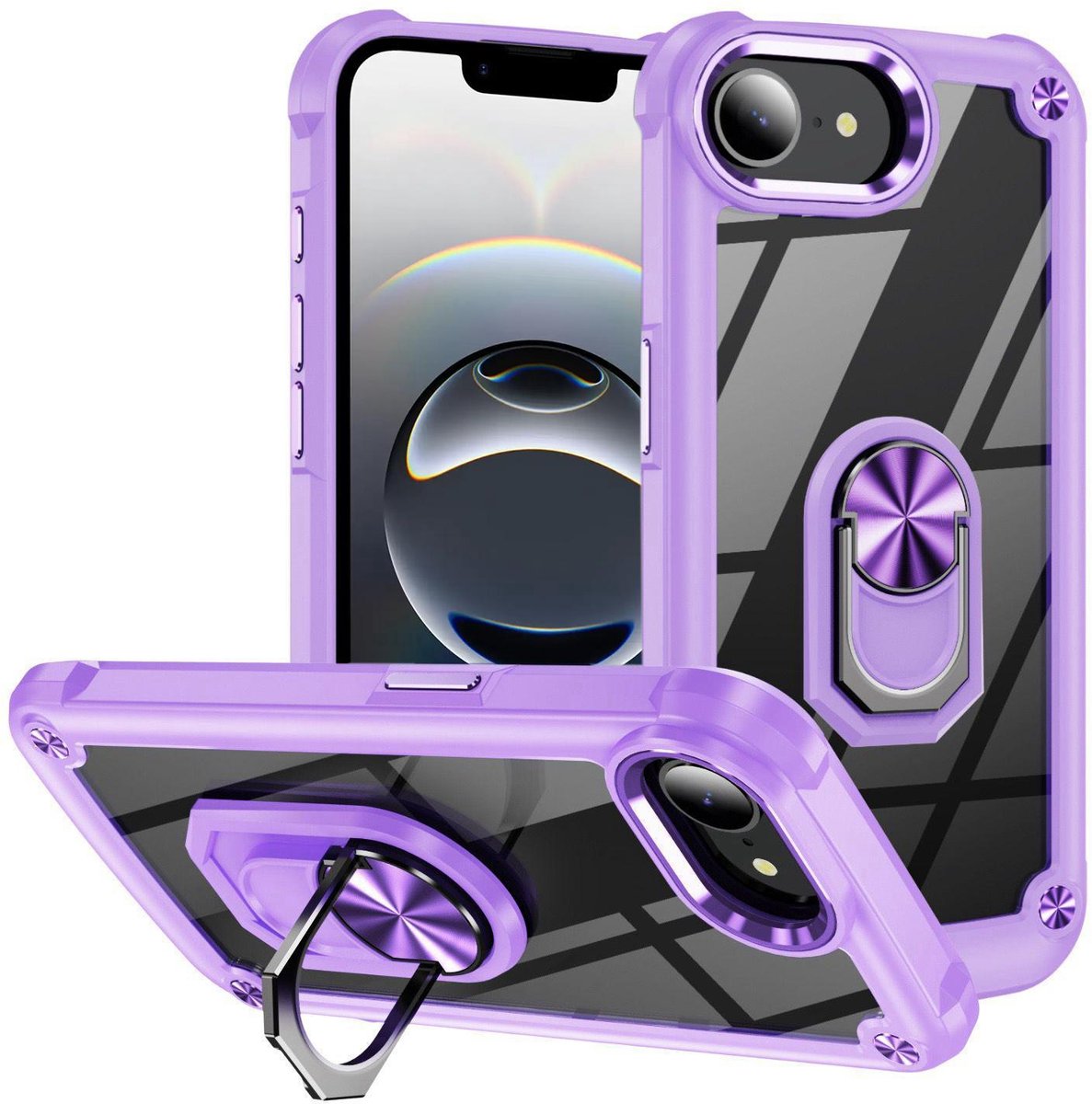 Mobigear Hoesje geschikt voor Apple iPhone 17e Telefoonhoesje Hardcase | Mobigear Crystal Ring Backcover met Ringhouder | iPhone 17e Case | Back Cover - Paars