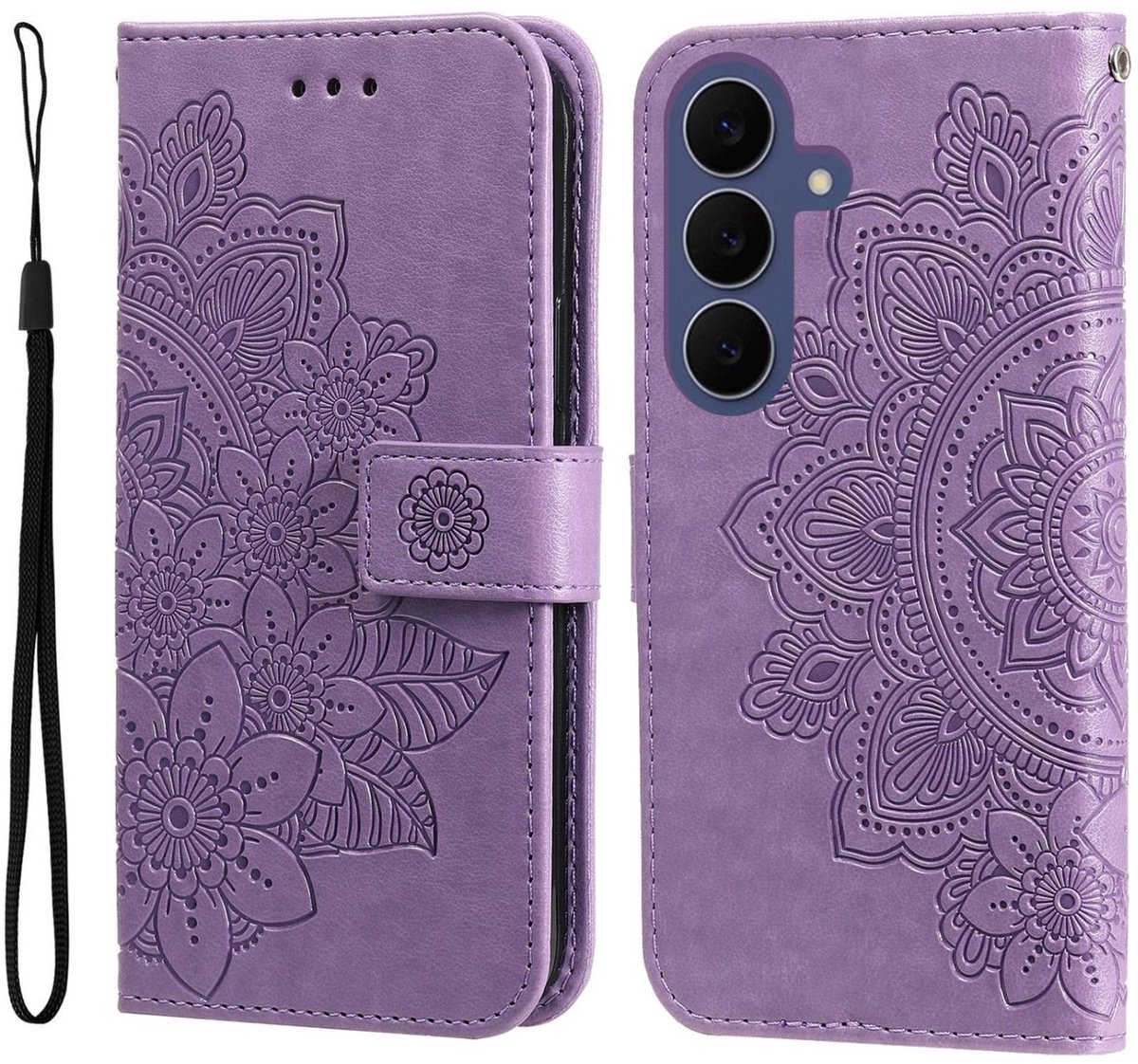 Mobigear Telefoonhoesje geschikt voor Samsung Galaxy S26 FE Hoesje | Mobigear Flowers Bookcase Portemonnee | Pasjeshouder voor 3 Pasjes | Telefoonhoesje voor Pinpas / OV Kaart / Rijbewijs - Paars