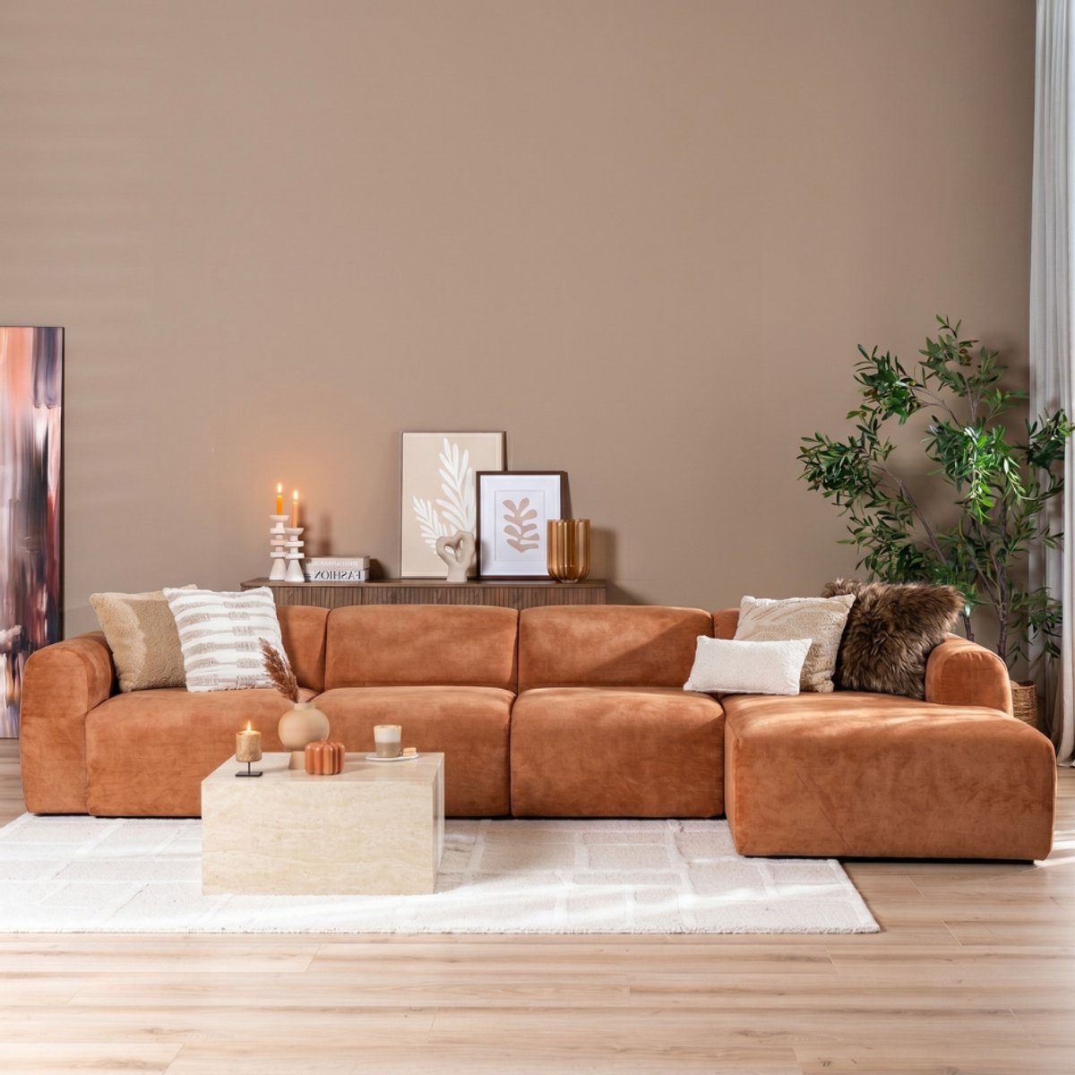 Bronx71® Hoekbank Maine XL gemêleerde stof terracotta rechts