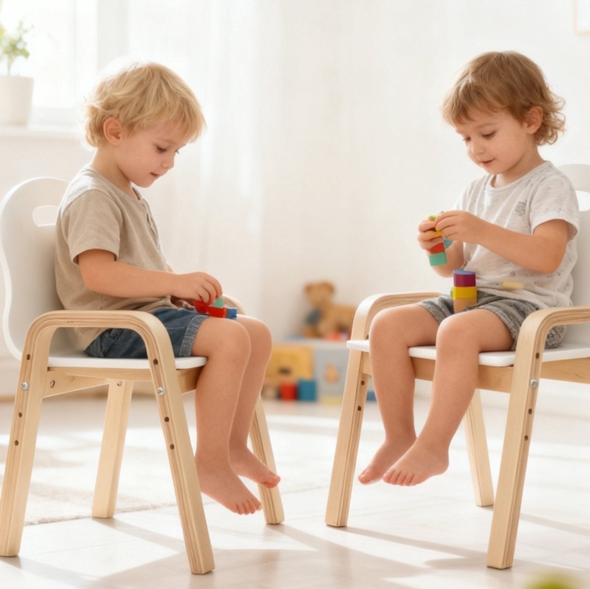 REDOM - Kinder eetkamerstoel set - Verstelbare zithoogte - Stapelbaar ontwerp - Met armleuningen - Voor kinderen - Hout - Wit - 39 x 34 x 61,5 cm