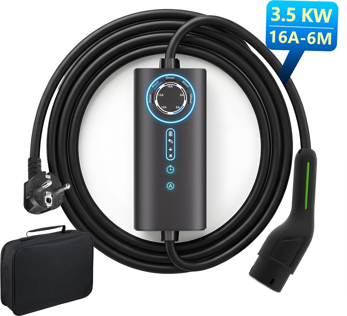 Cestovet Mobiele Thuislader - Type 2 vanaf stopcontact - 4 meter - 3,5kW 6–16A - IP67 Waterdicht - Memory & Timer functie - Thuislader elektrische auto - Incl. Draagtas