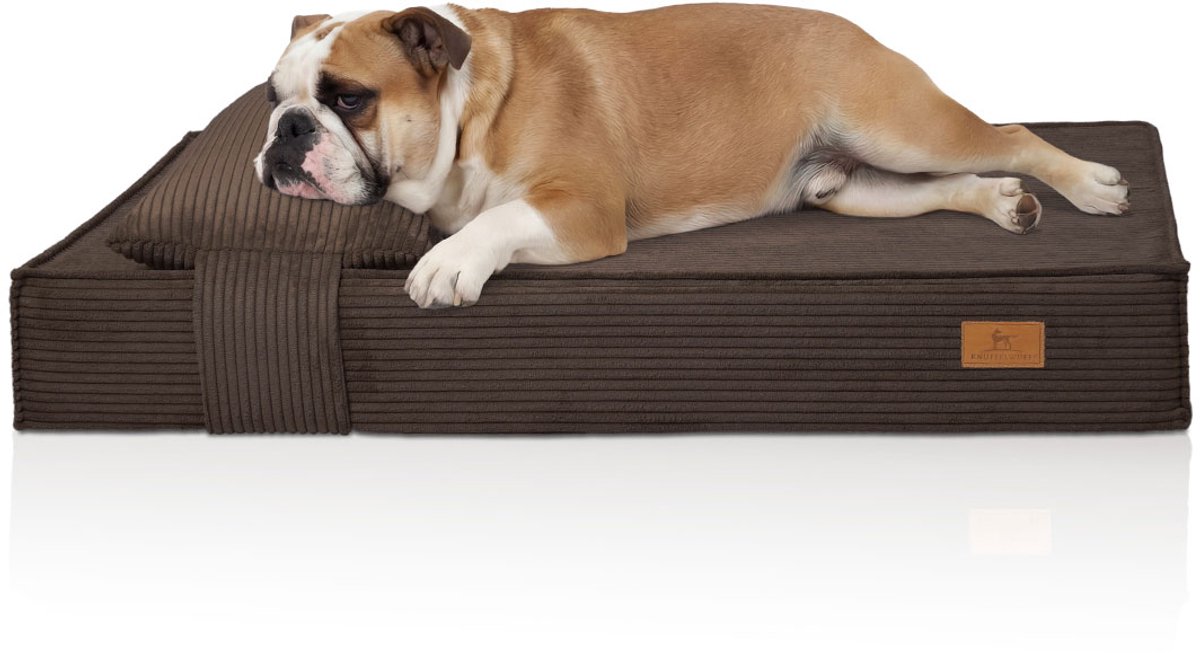 Knuffelwuff orthopedisch hondenbed Soleya van corduroy met handgeweven karakter met afzonderlijk comfortkussen 100x70cm Bruin