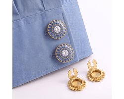 Button Covers Set van 2 - Knoop Covers voor Overhemden & Blouses - Zonnestraal Motief met Baguette Kristallen - Manchetknopen Alternatief - Accessoires Cadeau - Blauw