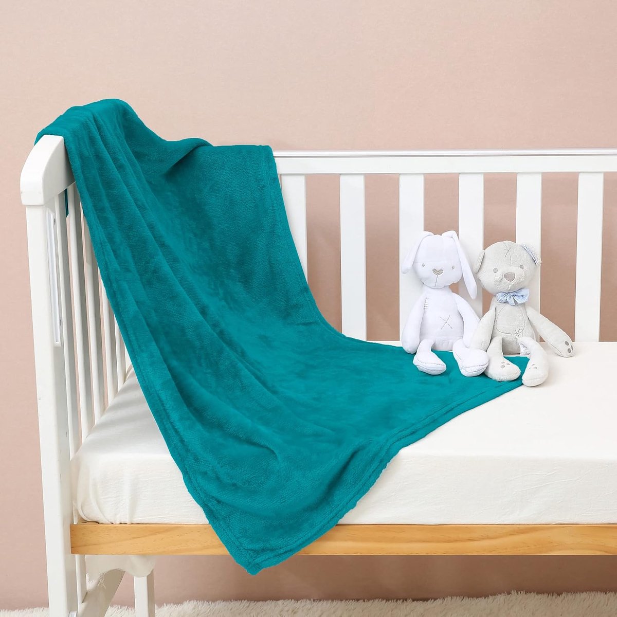 SnelShoppen - Fleece Dekentje, Newborn Plaid Dekbed 70 x 100cm, Kinderen Flanel Beddeken, Super Zacht - Blauw Groen