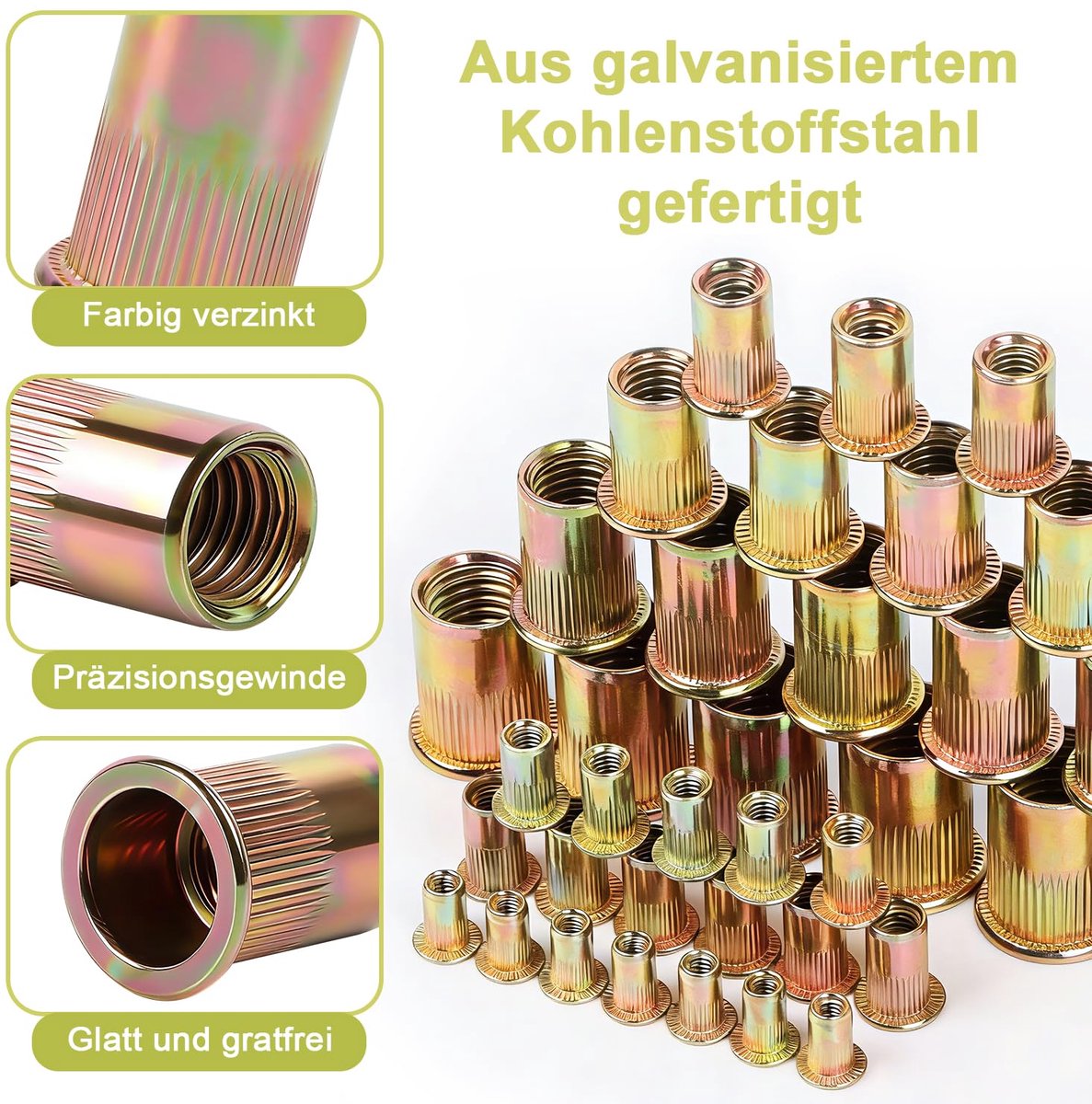 Blindklinkmoeren klinkmoeren M6 100 stuks klinkmoeren set koolstaal schroefdraad platte kop schroefdraad intrekmoeren