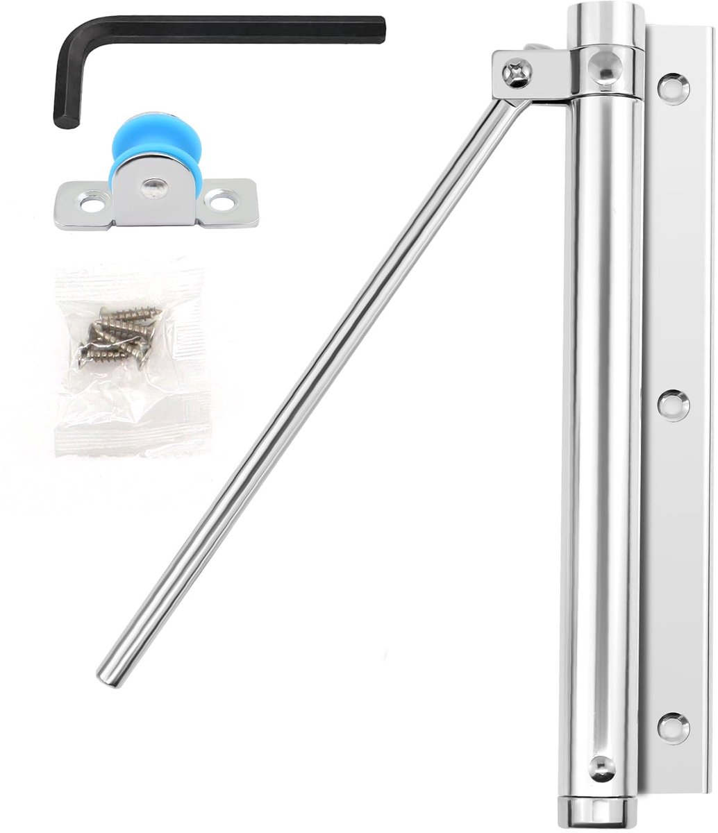 Automatische deursluiter, aluminiumlegering deursluiter, instelbare stangdeursluiter, zilver veerdeursluiter voor tuinpoort, kamerdeur, huisdeur buiten