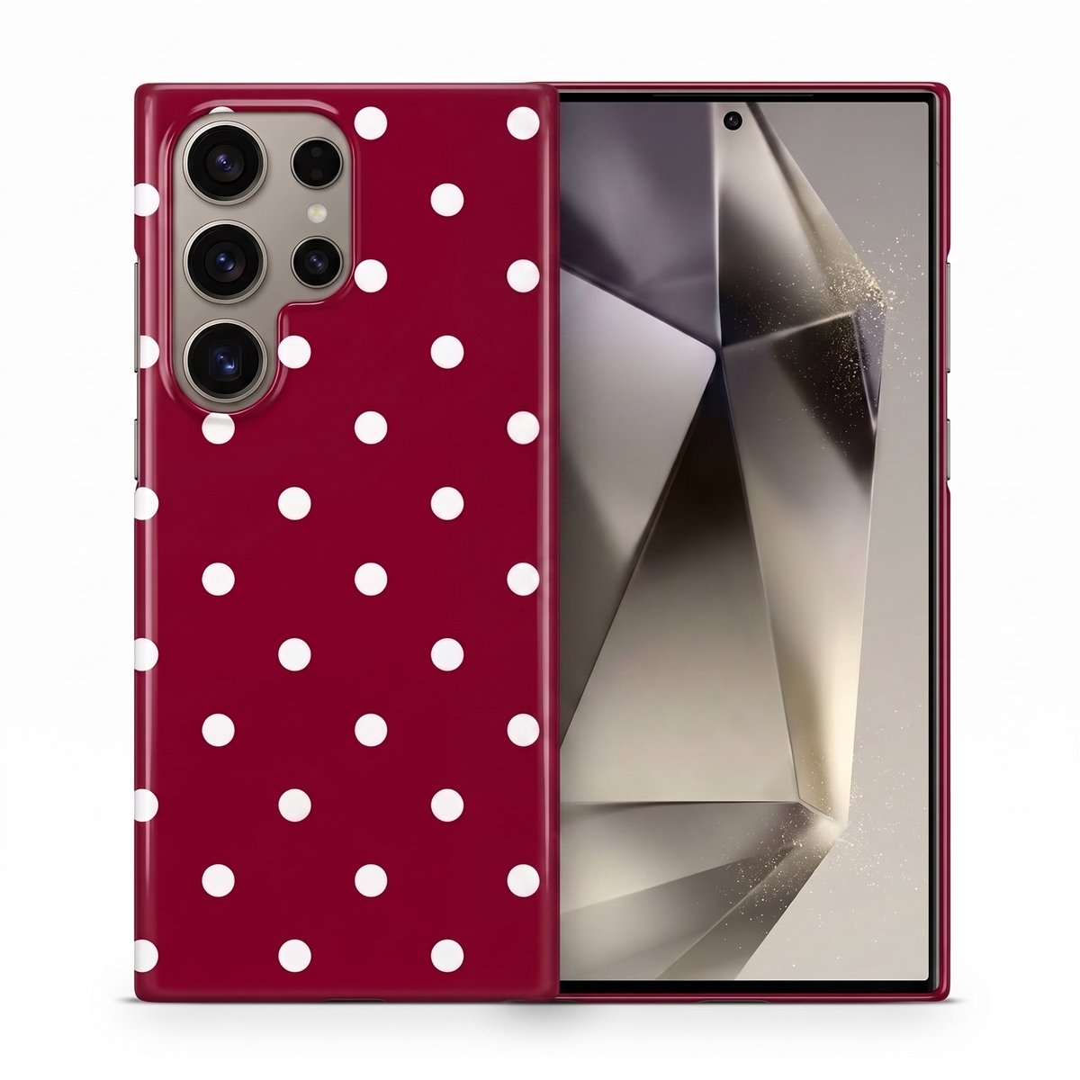 Hoesje geschikt voor Samsung Galaxy S24 Ultra – Polka Dots – Exclusief Design – Polycarbonaat – Bordeaux en Wit