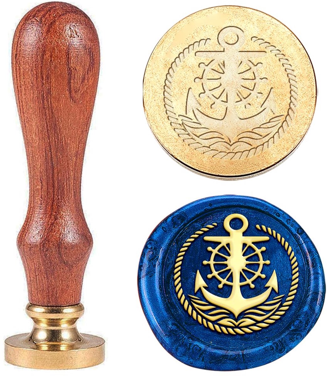 1 stuk vintage waszegelstempel, anker, zegelwasstempel, 25 mm, afneembare messing kopstempel met houten handvat, voor enveloppen, bruiloftsuitnodigingen, oogstfeest, geschenkverpakking