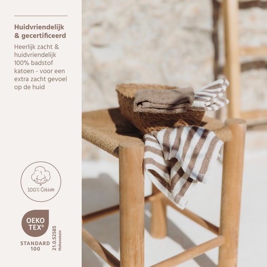 Meyco Baby Fat Stripe Monddoekjes - Jacquard Badstof - Taupe - 30x30cm - 6-pack van Meyco Baby — afbeelding 2