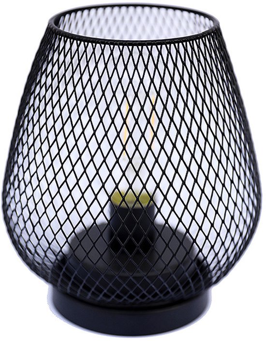 Zwart smeedijzeren draadloos nachtlampje met gaas - LED-sfeerverlichting op batterijen - decoratieve tafellamp voor slaapkamer, naast het bed, balkon of in de tuin, warm wit licht — afbeelding 3