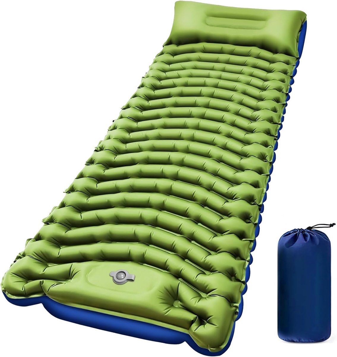 camping, opblaasbaar luchtmatras met kussen en voetpomp, waterdicht, compact en ultralicht, voor backpacken, wandelen, strand, auto en camper