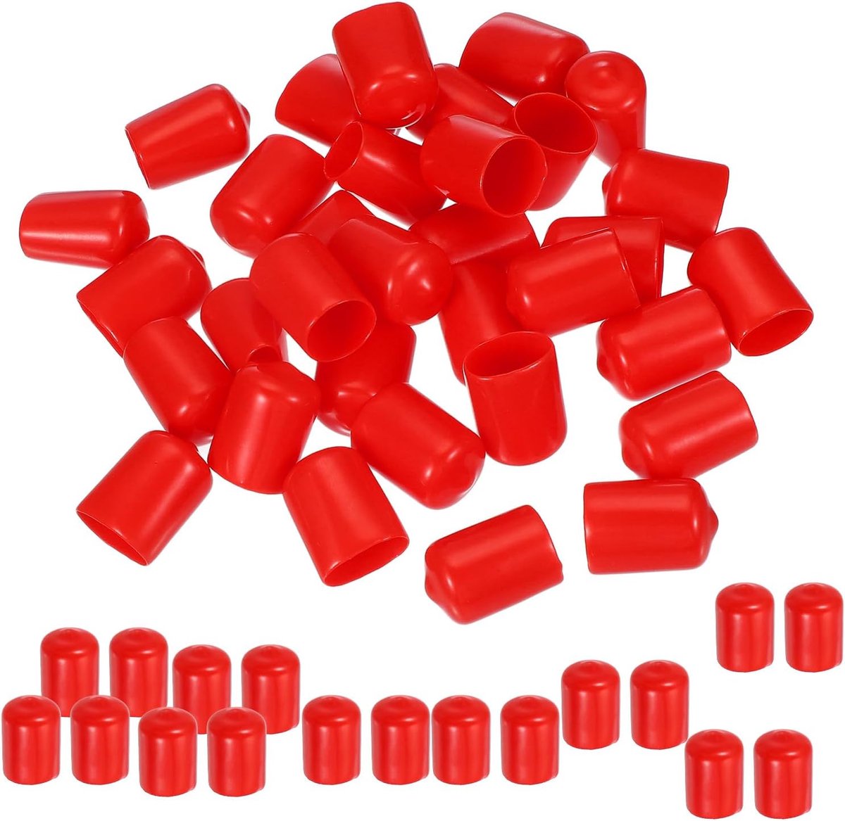 Ronde rubberen eindkappen 14 mm ID, 50 stuks rubberen boutafdekkappen vinyl rubber flexibele schroefdraadbeschermers voor metalen buisstangbouten, rood