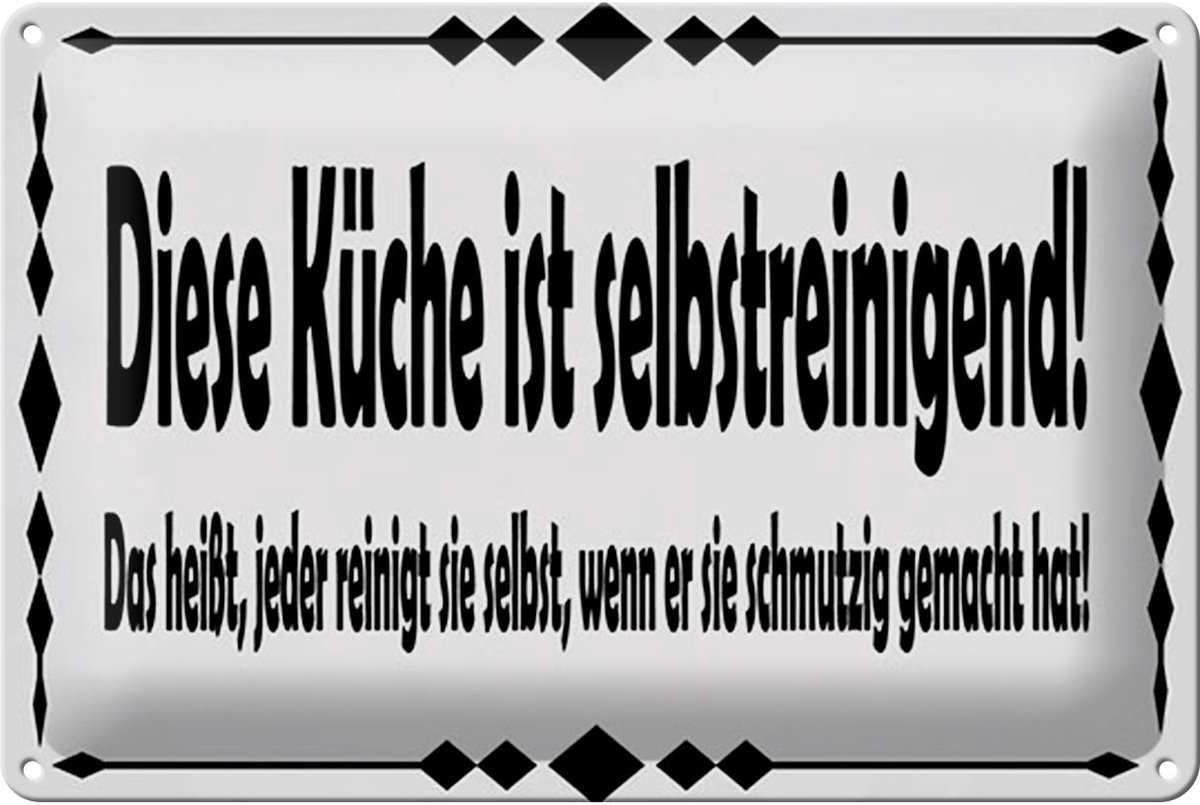 Blechschild Spruch 20x30 cm Küche Selbstreinigend Schild