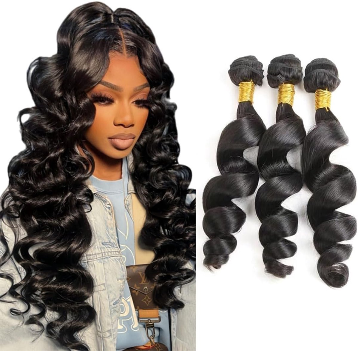 Deep Wave Human Hair Bundles 3 Extension 50g/Per Machine Double Wefts Unprocessed Remy Weave Natural Black Color for Woman 22 24 26 Inch