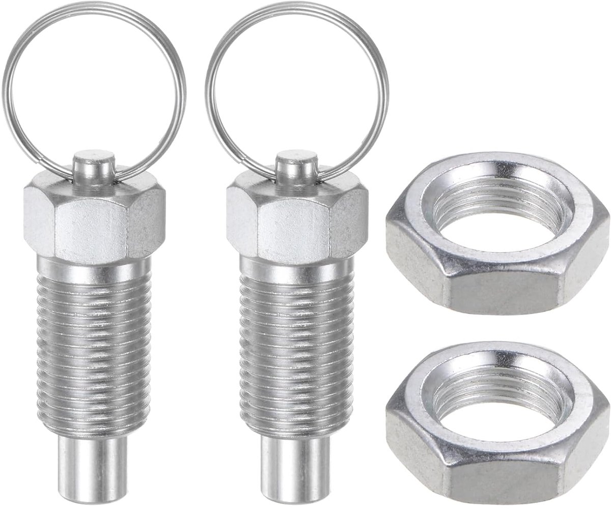 2 stuks veernaald met trekring, schroefdraadmaat M16 x 1,5 lengte 0,96 inch diameter naald 10 mm platte kop koolstofstaal naaldvergrendeling niet intrekbaar voor industrie