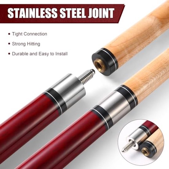Biljart Keu - Pool Stick Keu - Biljart Spelen - Canadees Esdoornhout Constructie - 58 inch 20 oz - Rood — afbeelding 2