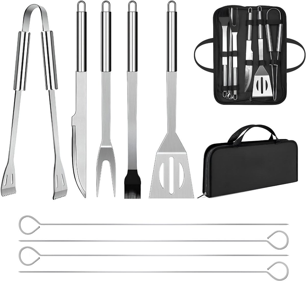 NIVA® BBQ Accessoires - Gereedschap voor Barbecue - Professioneel Cadeau voor Mannen - Zilver - 39cm x 5cm x 12cm