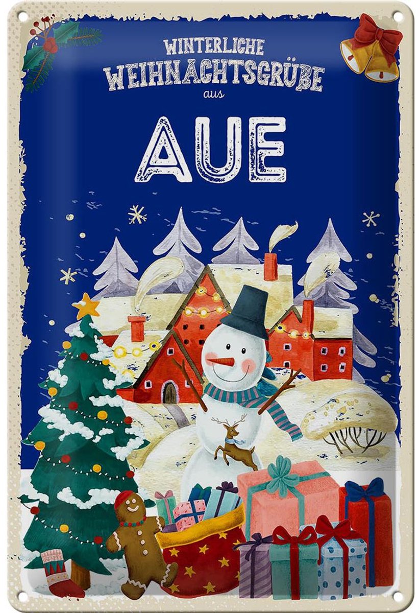 Blechschild Weihnachtsgrüße aus AUE 20x30cm