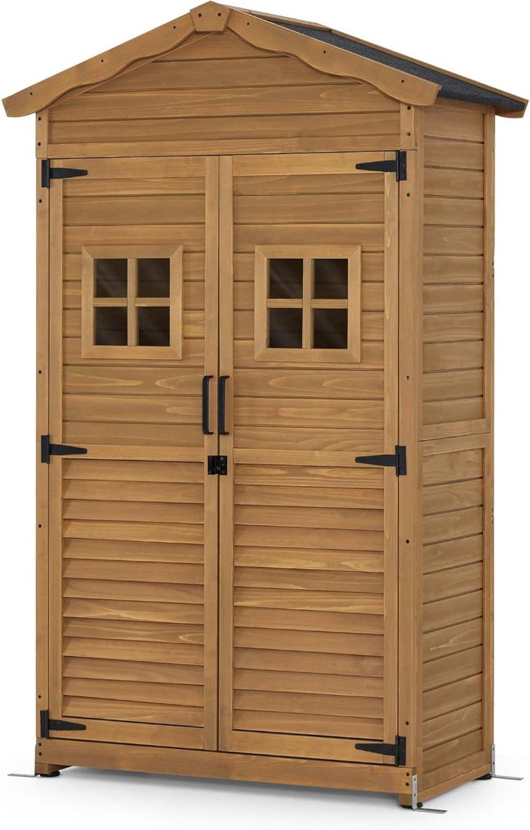 Tuinkast Hout - Opbergkast Tuin - Tuinspullen Opbergen - Met Verstelbare Planken - 57x109x180 cm - Naturel