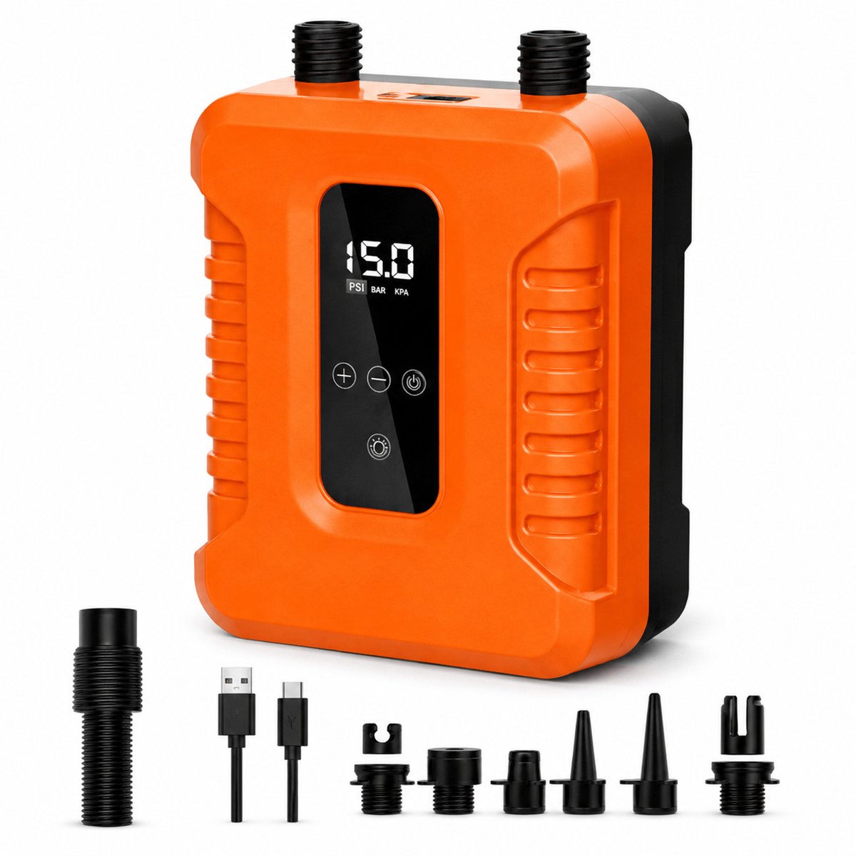 Bobypet - Elektrische Pomp met Accu - Snelle Dual-Stage Luchtpomp met Auto-Stop & LED Display - Geschikt voorBoard, Kayak & Camping - Oranje