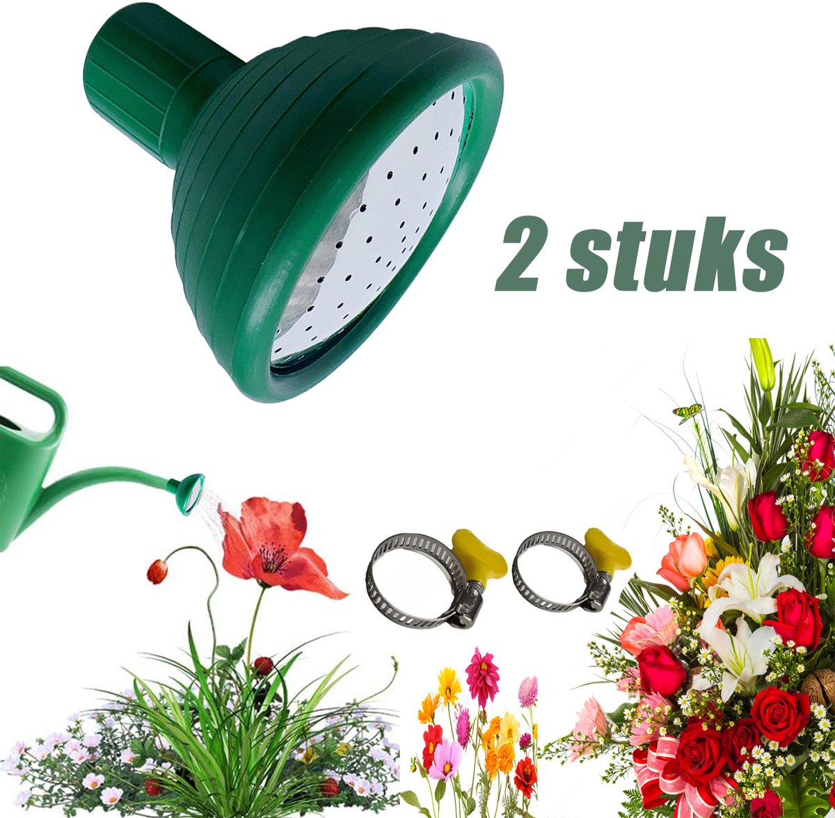 Gieter Opzetstuk - 2 stuks - Tuin Gieter Mondstuk - Inclusief accessoires - φ22-25mm - voor Bloempotten en Planten, Universeel Gieter Kop - groen