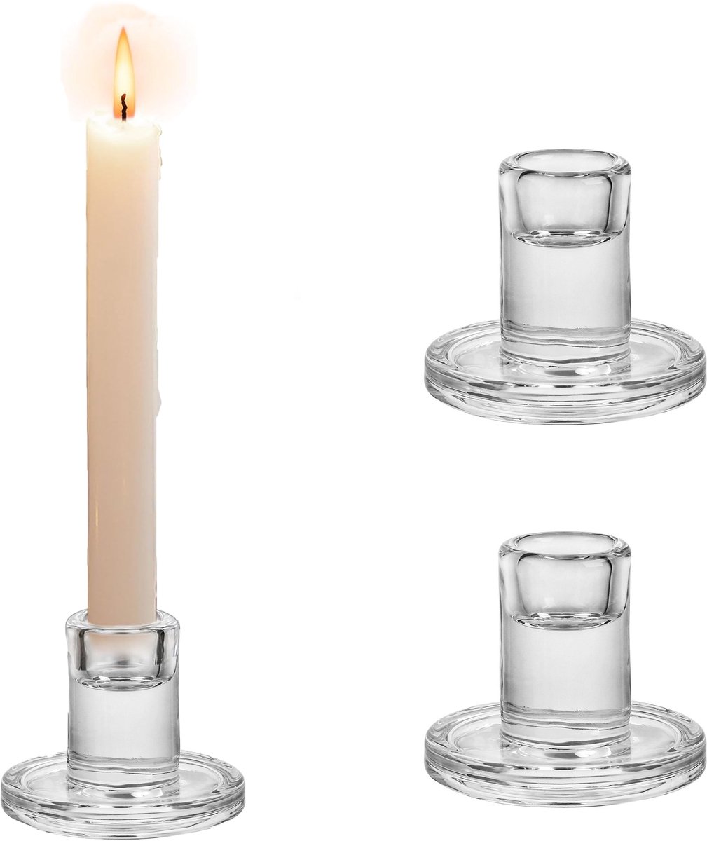 KZQ Kristallen Kaarsenhouders - Groot Model - 2 Stuks - Dik Glas - Geschikt Voor Tafelcentrum Woondecoratie Bruiloft En Feest - Transparant